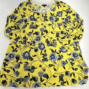 Talbots 0X Botanical Yellow/Blue AOP Lightweight 100% Cotton Sweater